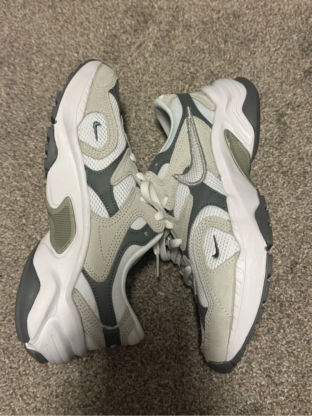 Nike White and Gray Mesh Lace-Up Sneakers